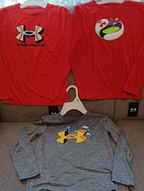 NWT Set of 3 Boy's Under Armour Long Sleeve Shirts, Baseball, Red, Gray, Size 7